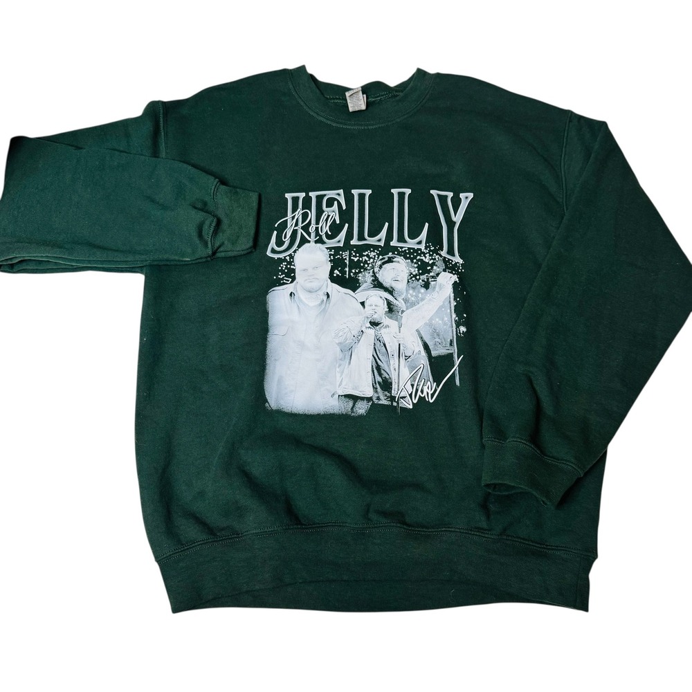 Gildan‎ Jelly Roll Graphic Print Sweatshirt Crew Neck Green Comfy Mens Size M